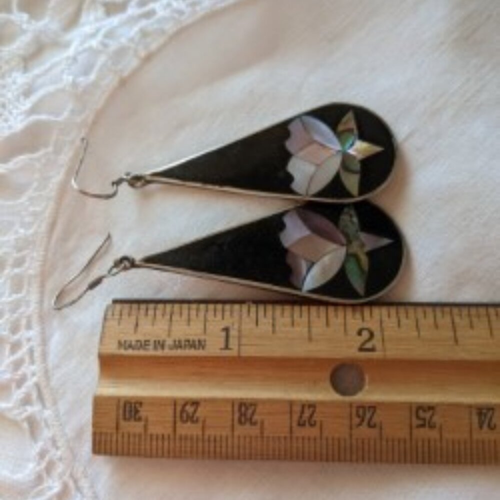 Mexico Alpaca Silver Black Inlay Abalone Necklace and Earring set - Picture 4 of 12